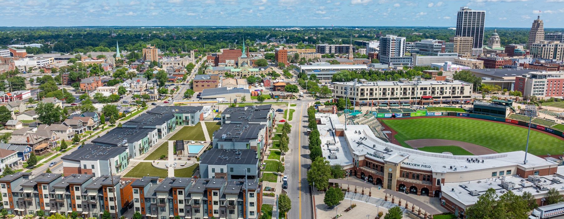 a city with buildings and streets