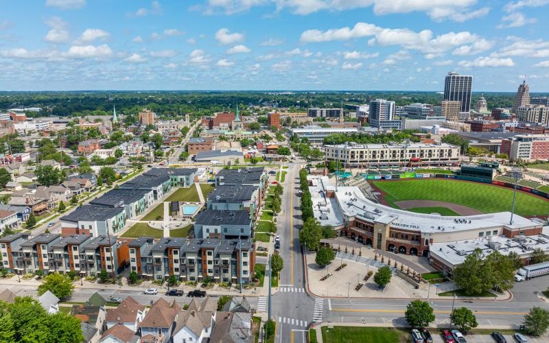 a city with buildings and streets